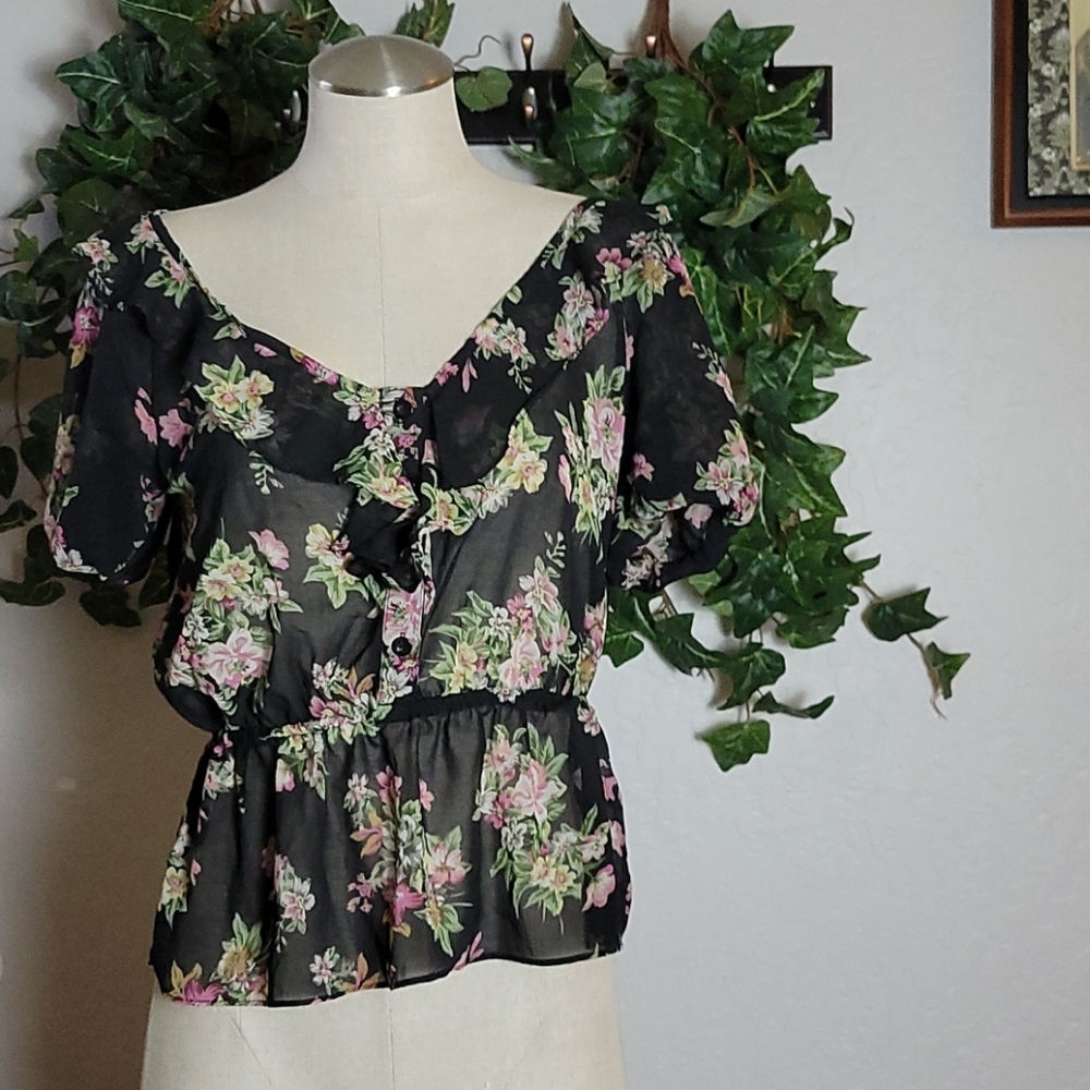 YDE Sheer Floral Blouse Medium
